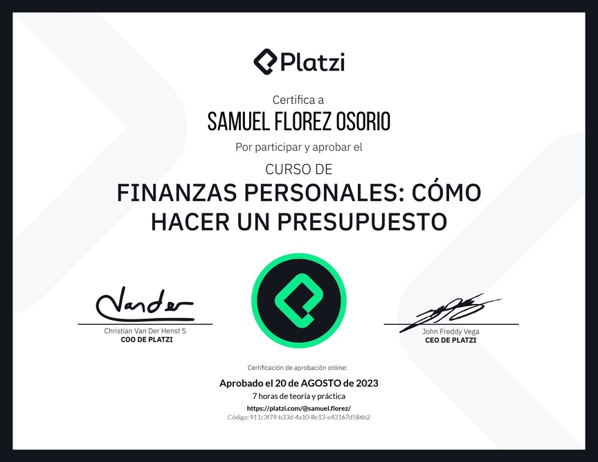 Diploma del Curso de Finanzas Personales: Cómo hacer un Presupuesto