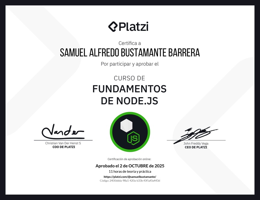 Diploma del Curso de Fundamentos de Node.js
