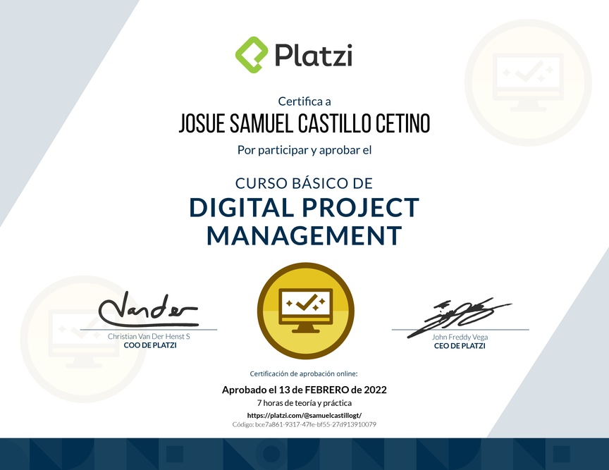 Diploma del Curso Básico de Digital Project Management