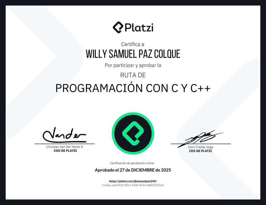 Diploma de la Ruta de Aprendizaje de Programación con C y C++