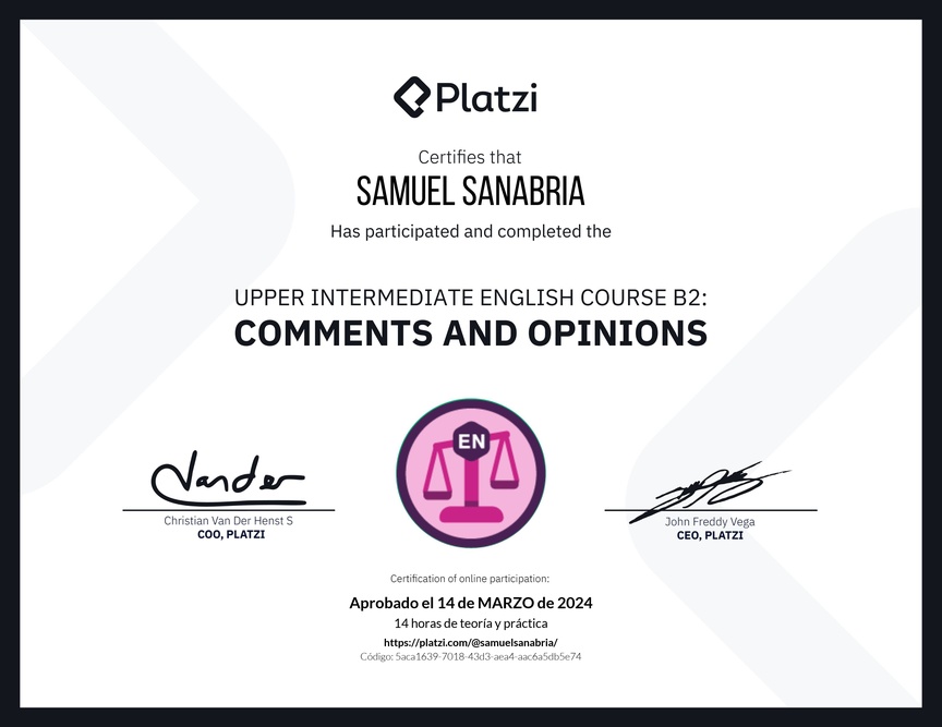 Diploma del Curso de Inglés Intermedio Alto B2: Comentarios y Opiniones
