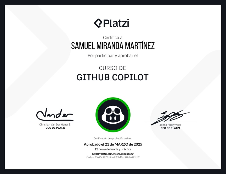 Diploma del Curso de GitHub Copilot