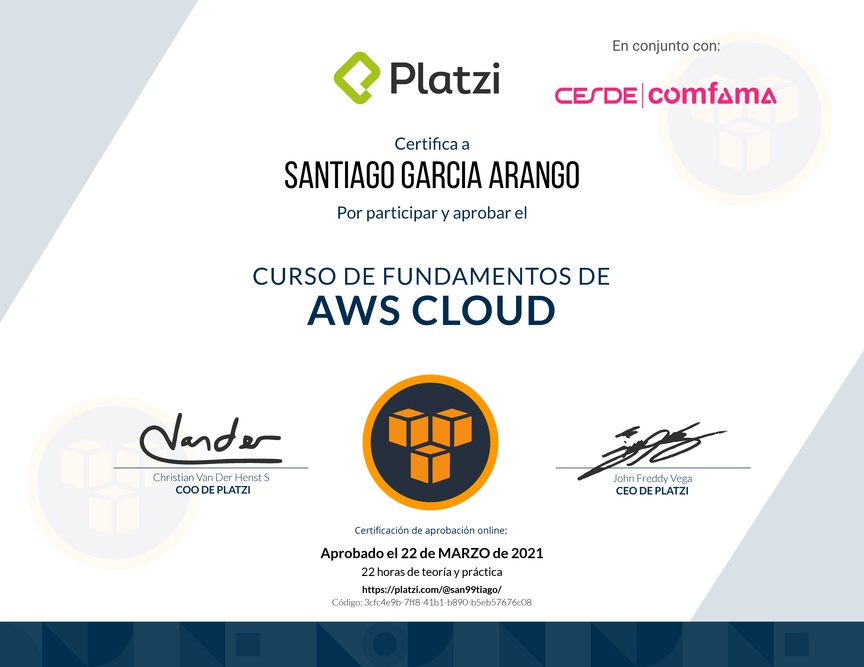 Diploma del Curso Práctico de AWS Cloud