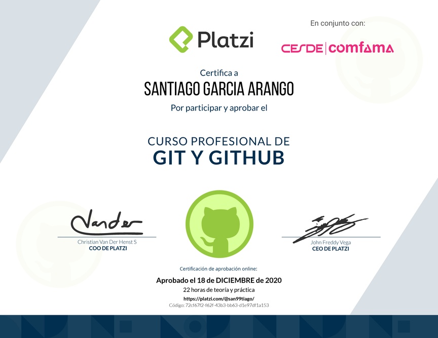 Diploma del Curso Profesional de Git y GitHub