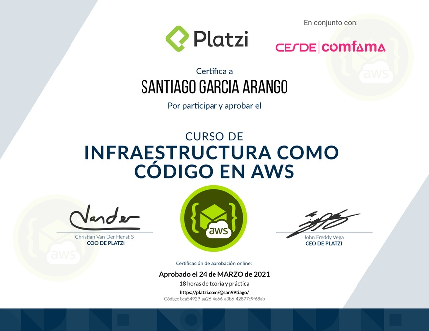 Diploma del Curso de Infraestructura Como Código en AWS