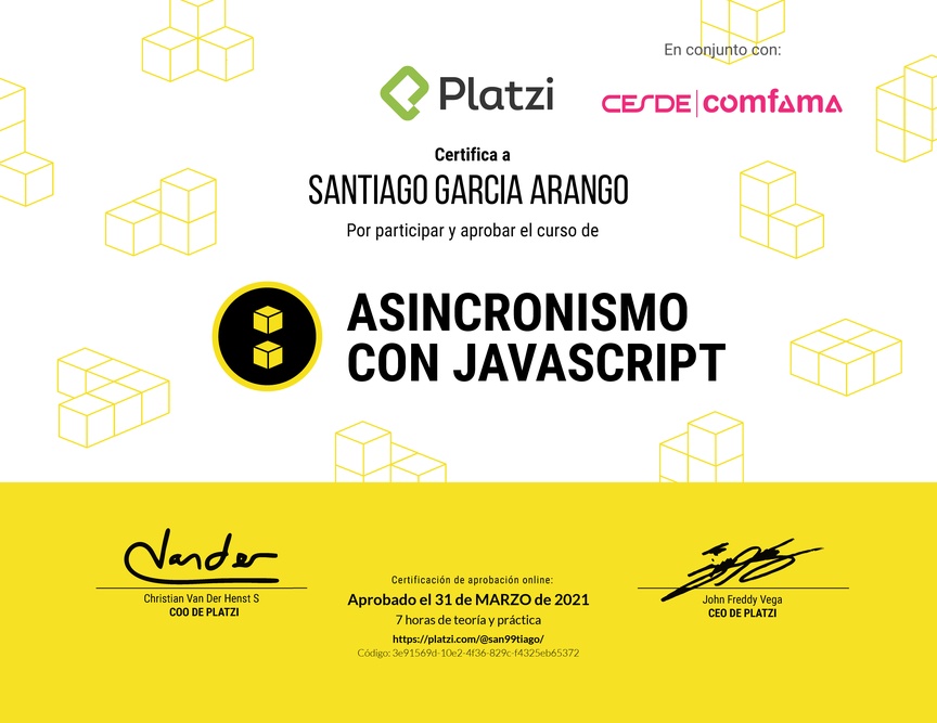 Diploma del Curso de Asincronismo con JavaScript 2019