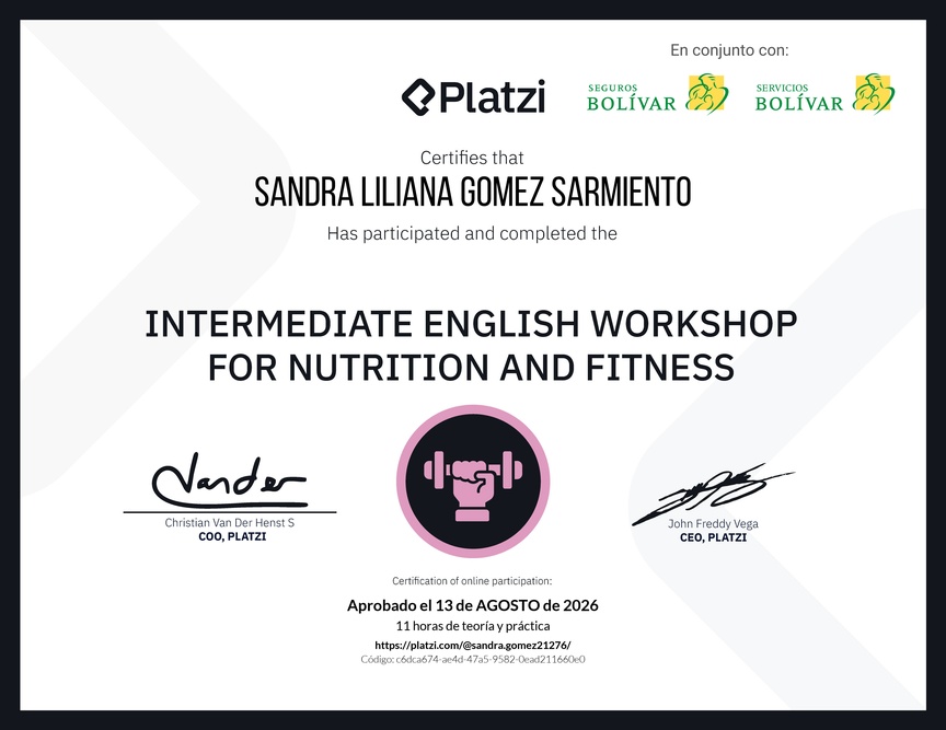 Diploma del Curso de Inglés Práctico sobre Nutrición y Fitness