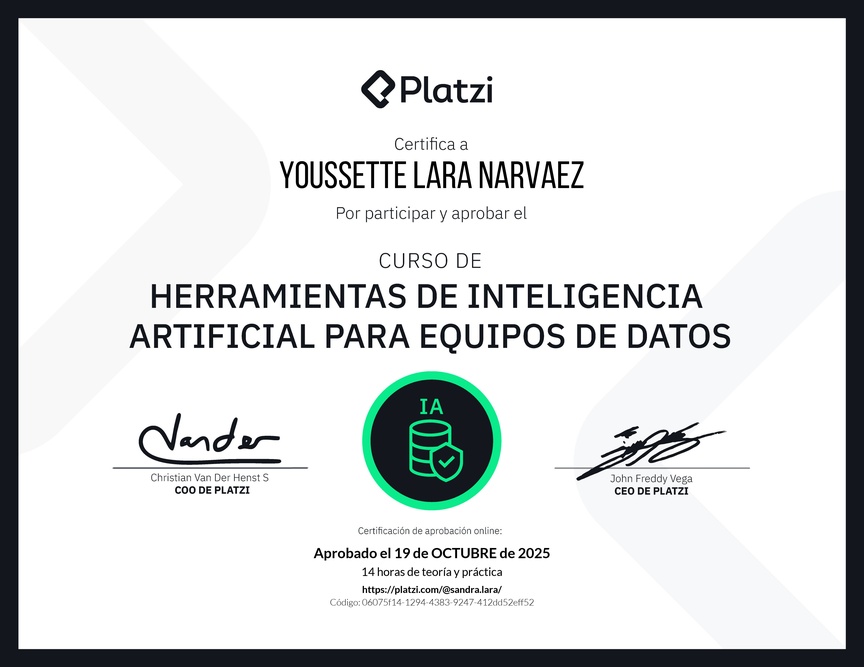 Diploma del Curso de Herramientas de Inteligencia Artificial para Equipos de Datos