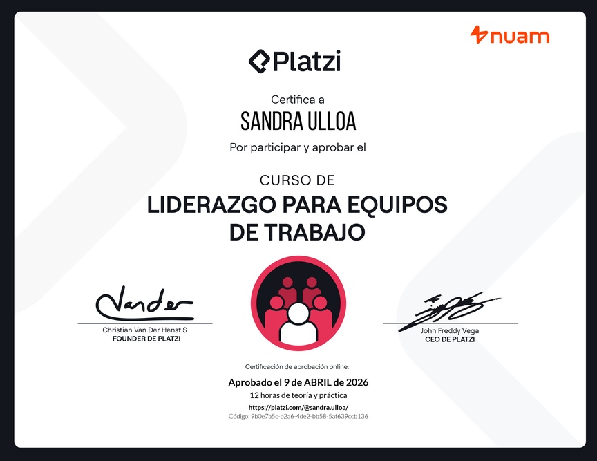 Diploma del Curso de Liderazgo para Equipos de Trabajo