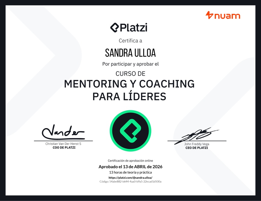 Diploma del Curso de Mentoring y Coaching para Líderes