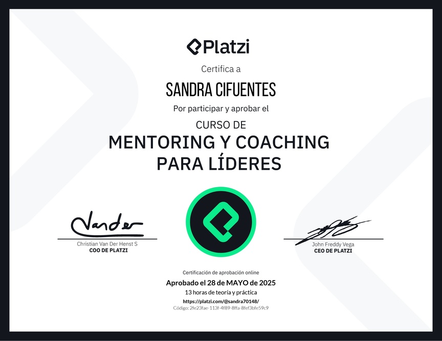 Diploma del Curso de Mentoring y Coaching para Líderes
