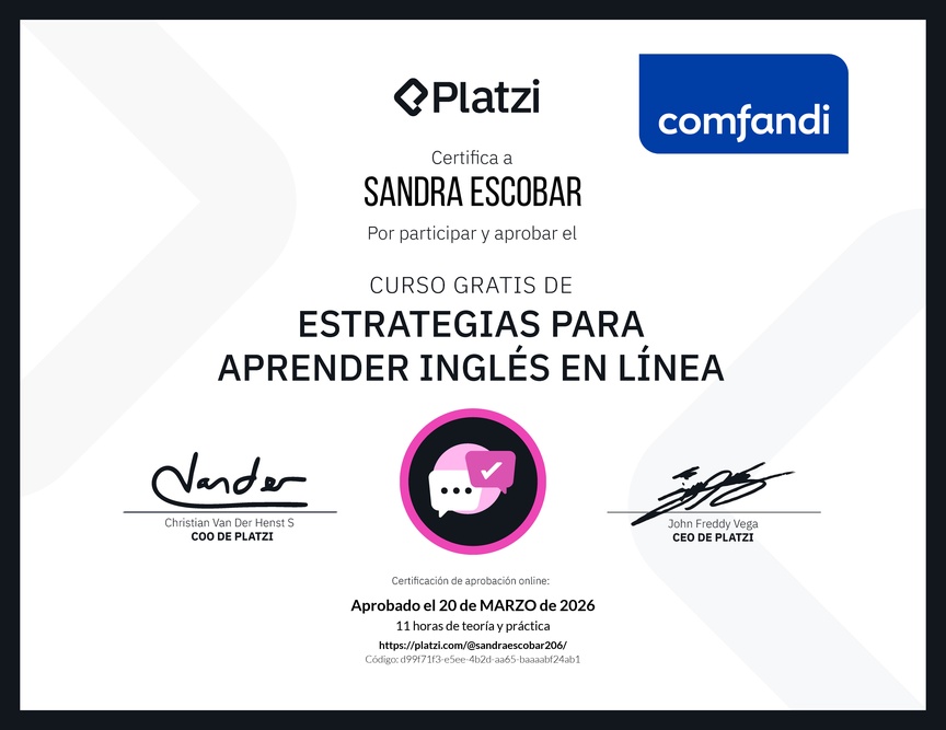 Diploma del Curso Gratis de Estrategias para Aprender Inglés en Línea