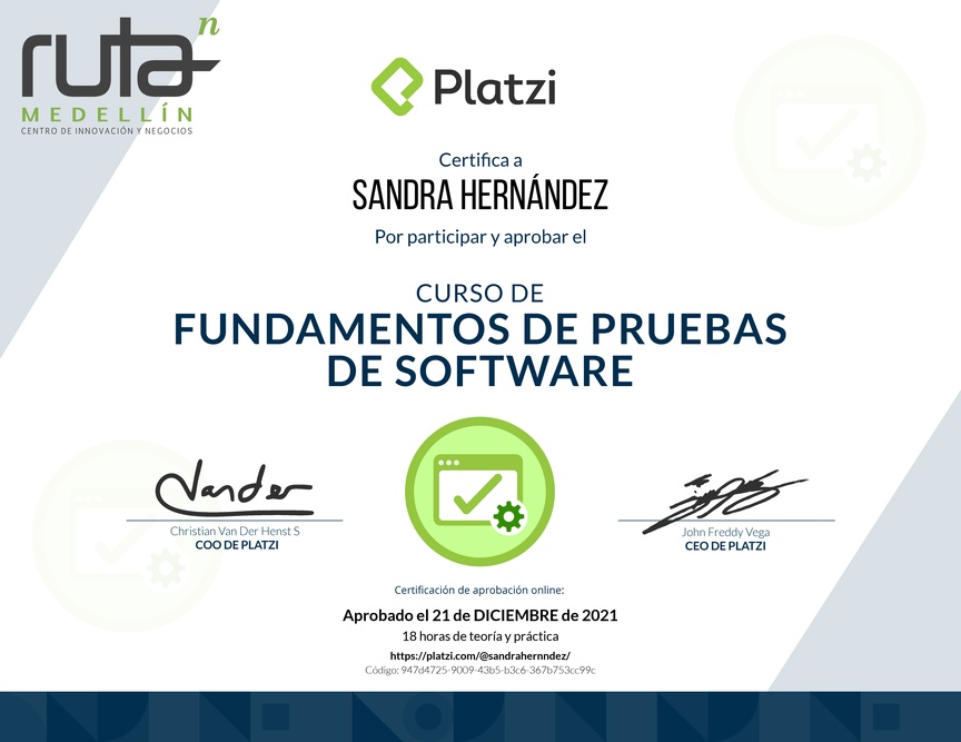 Diploma del Curso de Fundamentos de Pruebas de Software