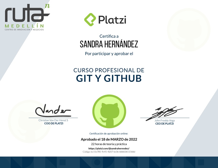 Diploma del Curso Profesional de Git y GitHub
