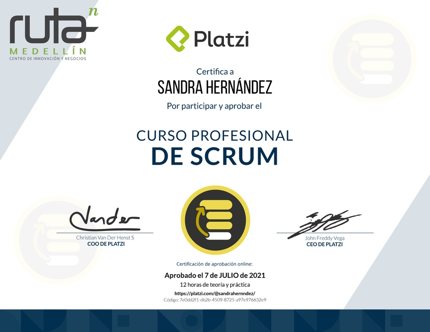 Diploma del Curso Profesional de Scrum