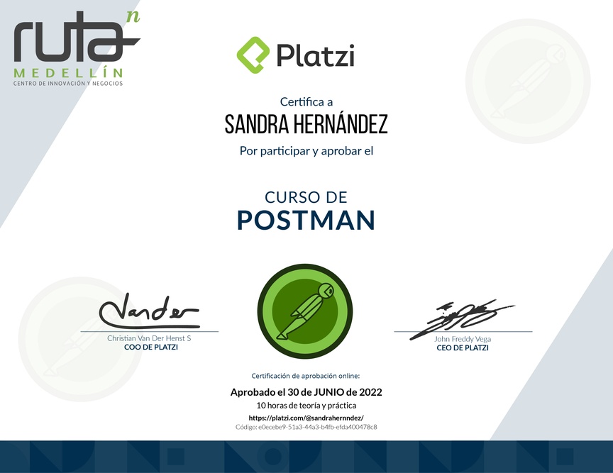 Diploma del Curso de Postman