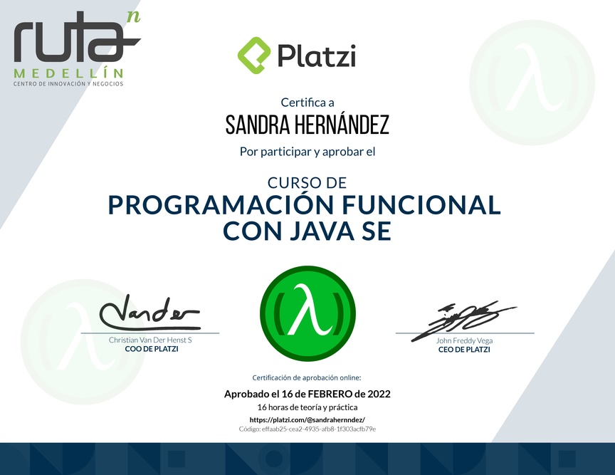 Diploma del Curso de Programación Funcional con Java SE