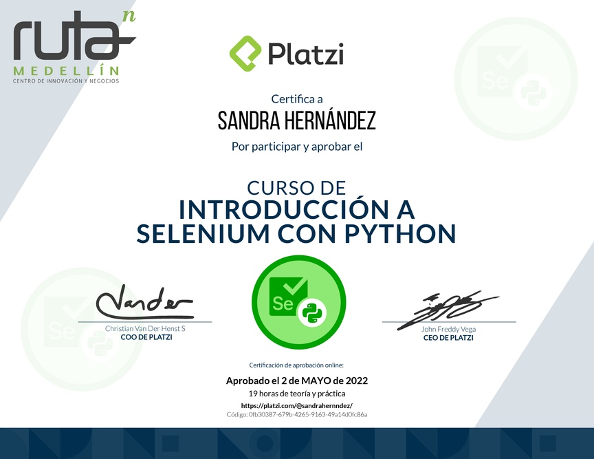 Diploma del Curso de Introducción a Selenium con Python