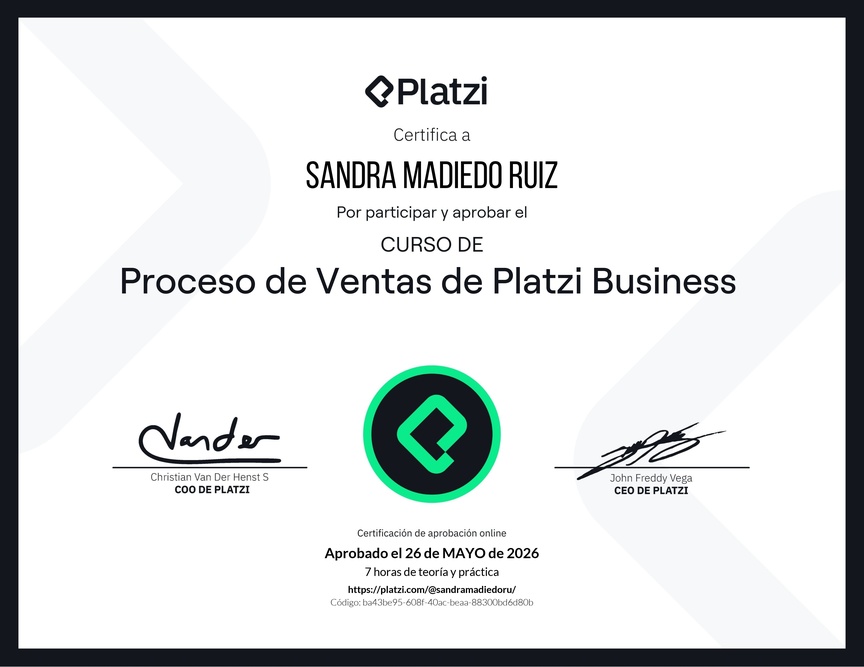 Diploma de Proceso de Ventas de Platzi Business