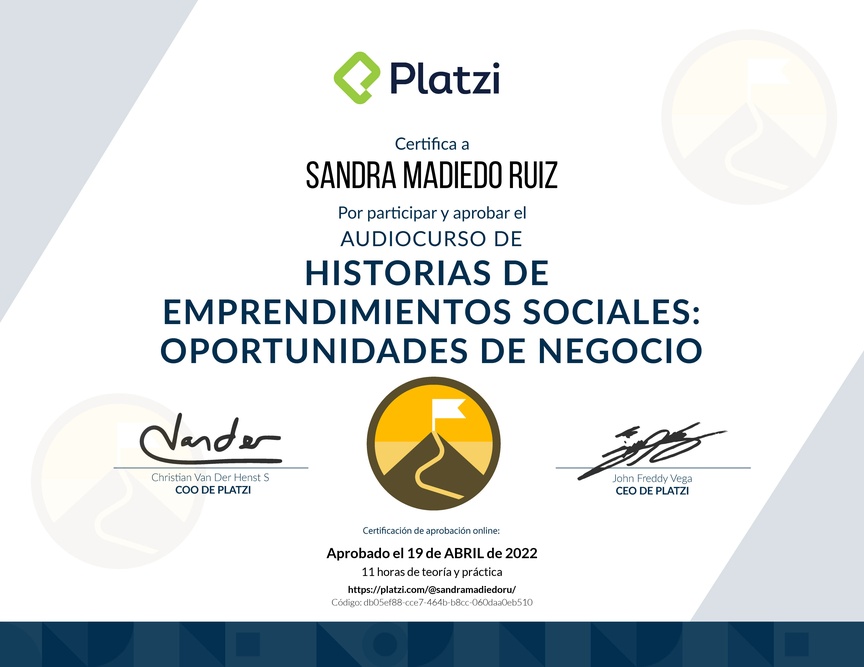 Diploma de Audiocurso de Historias de Emprendimientos Sociales y Oportunidades de Negocio