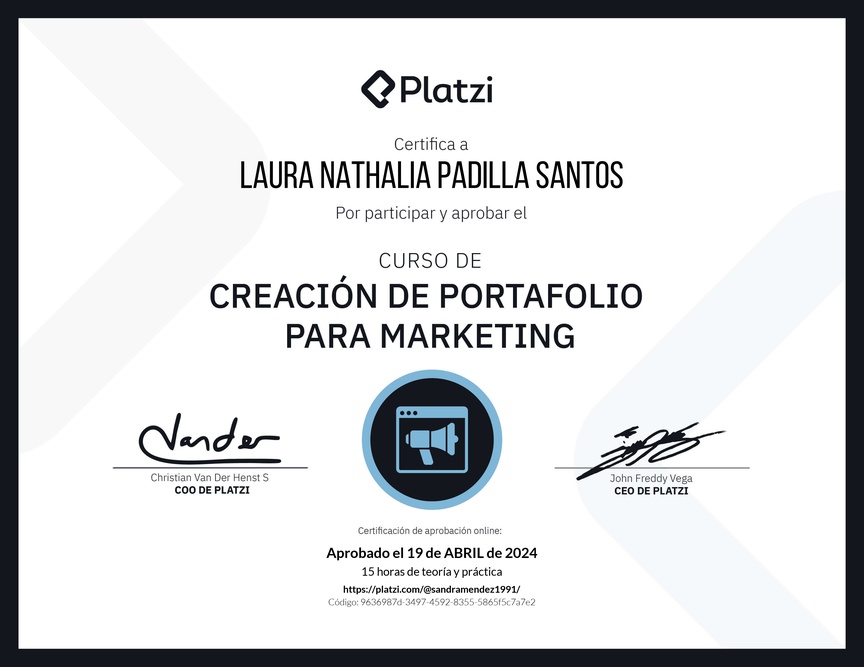 Diploma del Curso de Diseño de Portafolio para Profesionales de Marketing