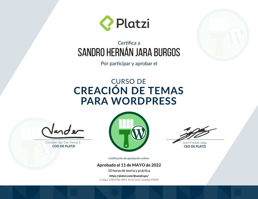 Diploma del Curso de Creación de Temas para WordPress