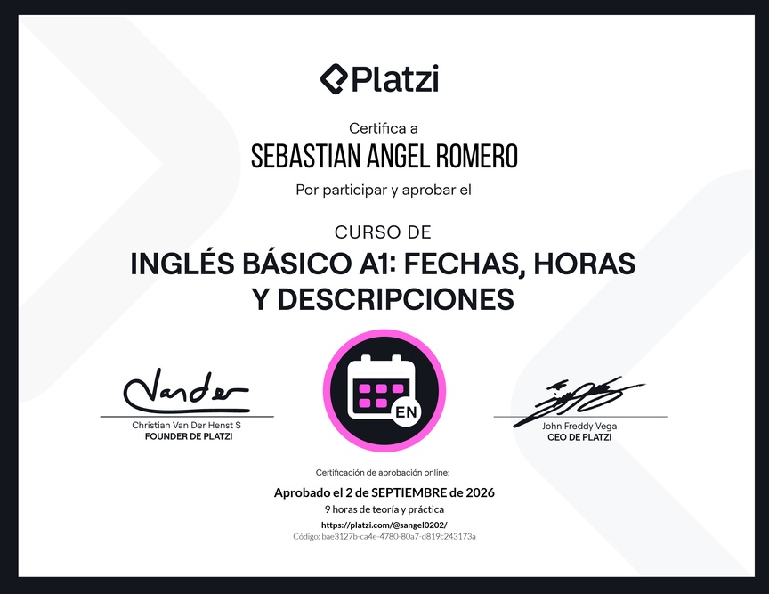 Diploma del Curso de Inglés Básico A1: Fechas, Horas y Descripciones