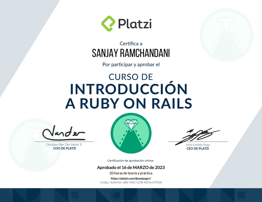 Diploma del Curso de Introducción a Ruby on Rails