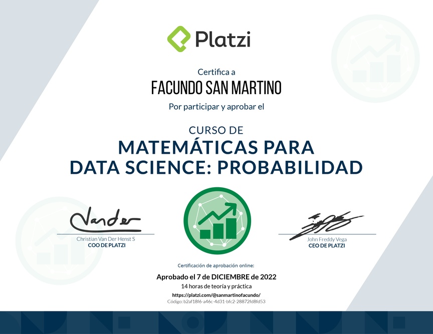 Diploma del Curso de Matemáticas para Data Science: Probabilidad