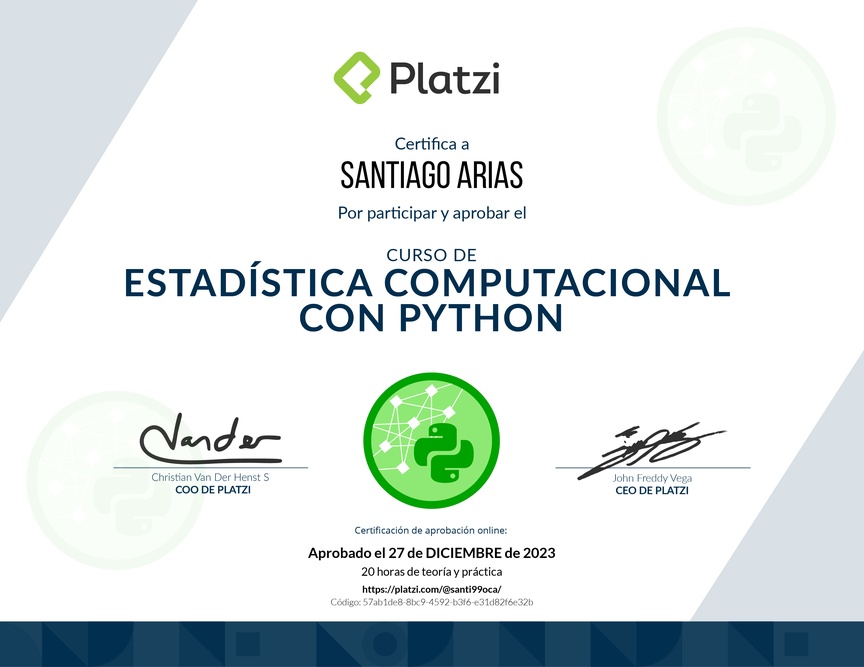 Diploma del Curso de Estadística Computacional con Python