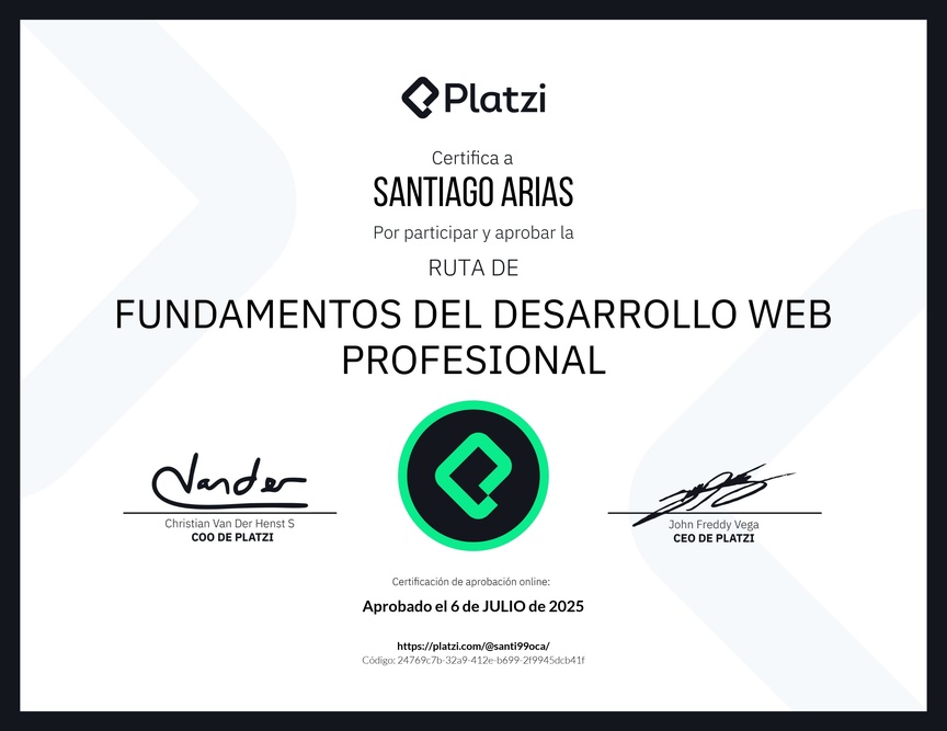 Diploma de la Ruta de Aprendizaje de Fundamentos del Desarrollo Web Profesional