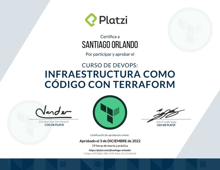 Diploma del Curso de Infraestructura Como Código con Terraform