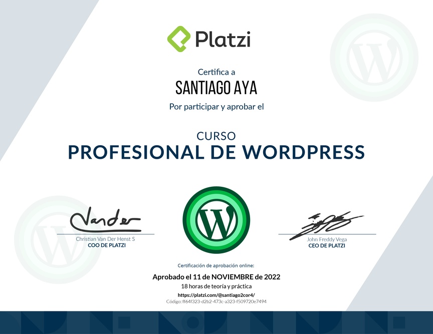 Diploma del Curso Profesional de WordPress