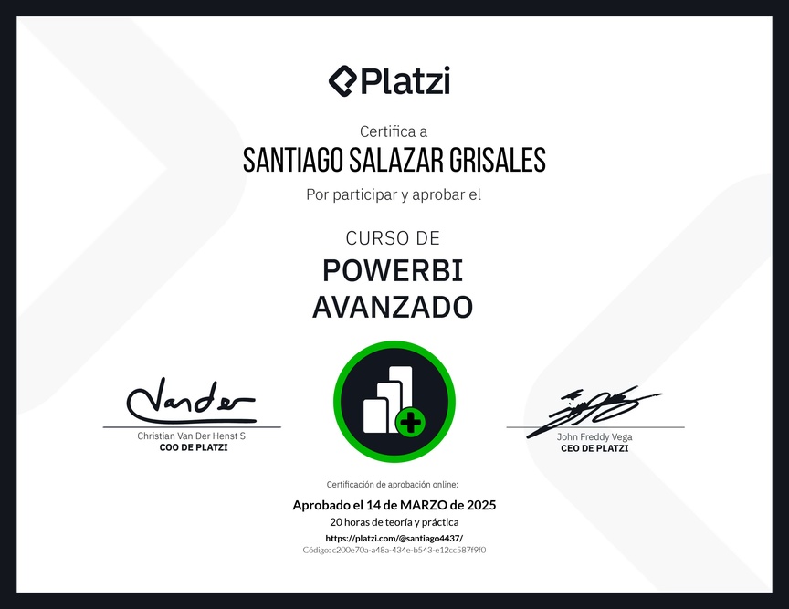 Diploma del Curso PowerBI Avanzado