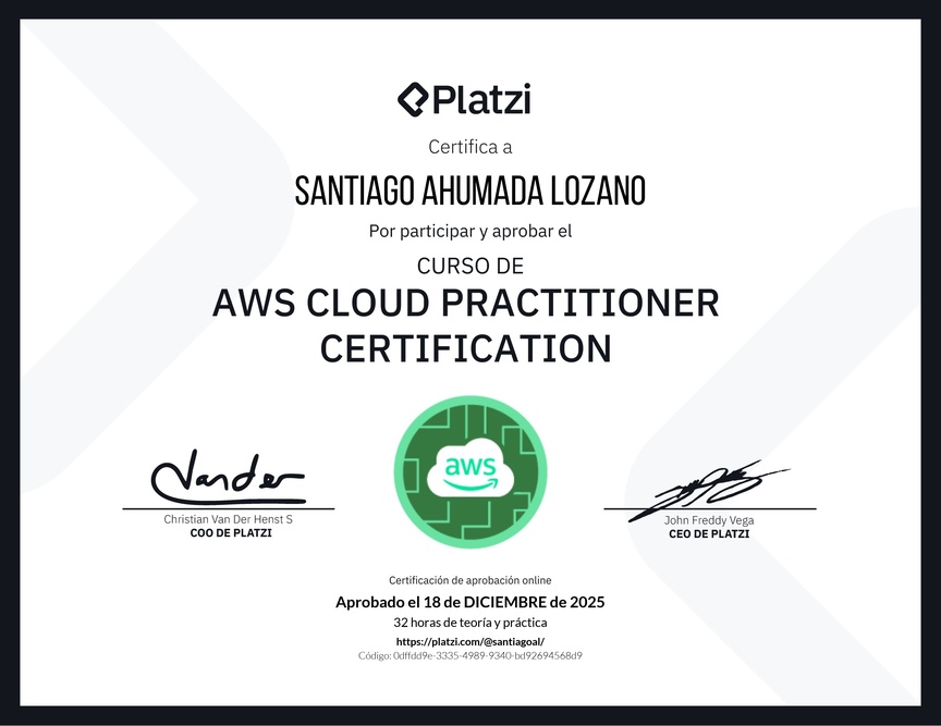 Diploma del Curso AWS Cloud Practitioner Certification