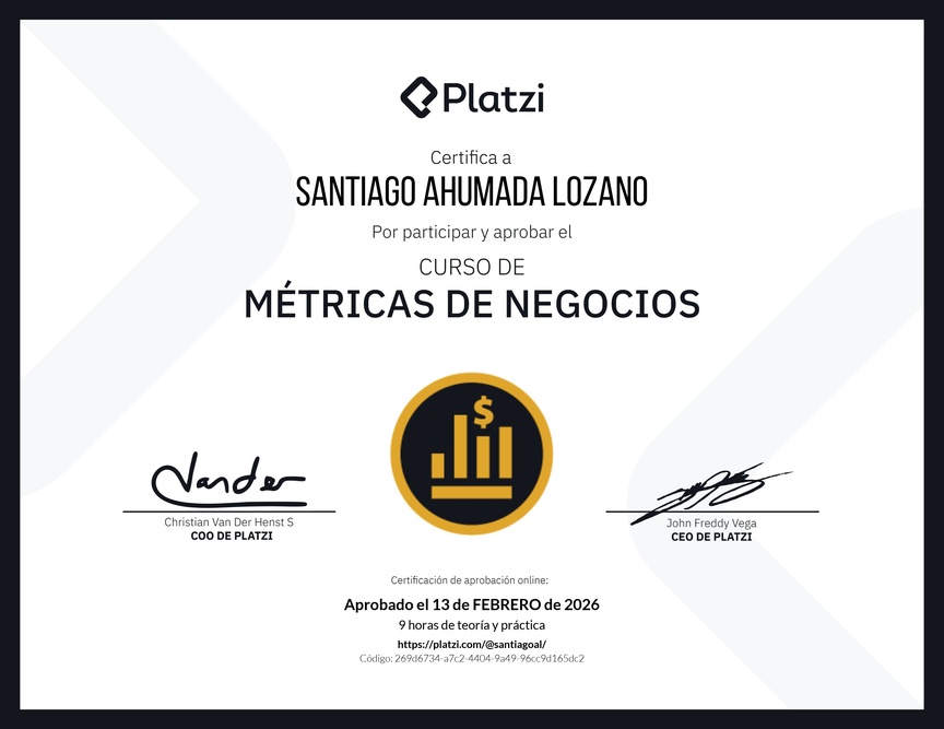 Diploma del Curso de Métricas Esenciales de Negocio