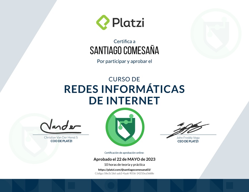 Diploma del Curso de Redes Informáticas de Internet