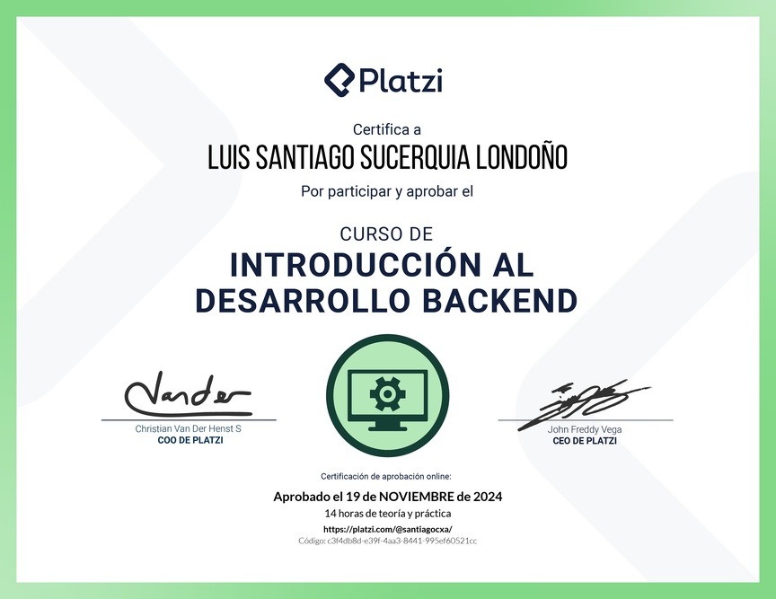 Diploma del Curso de Introducción al Desarrollo Backend