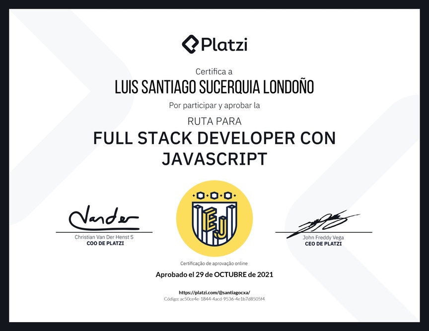 Diploma de la Ruta de Aprendizaje de Full Stack Developer con JavaScript