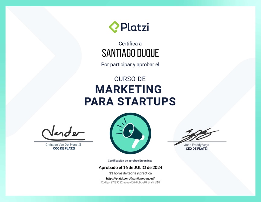 Diploma del Curso de Marketing para Startups