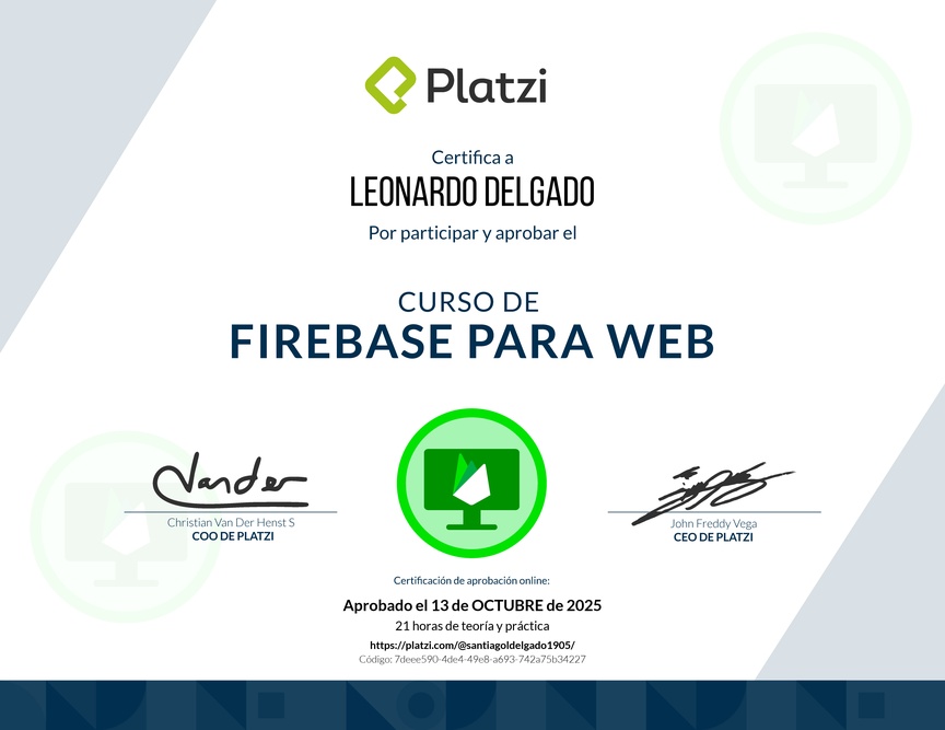 Diploma del Curso de Firebase 5 para Web