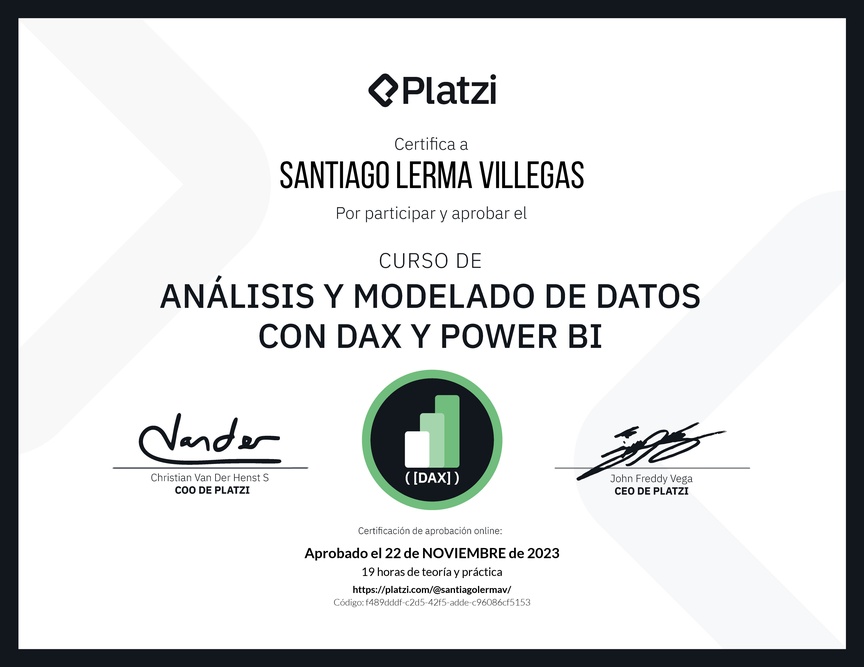 Diploma del Curso de DAX para Power BI