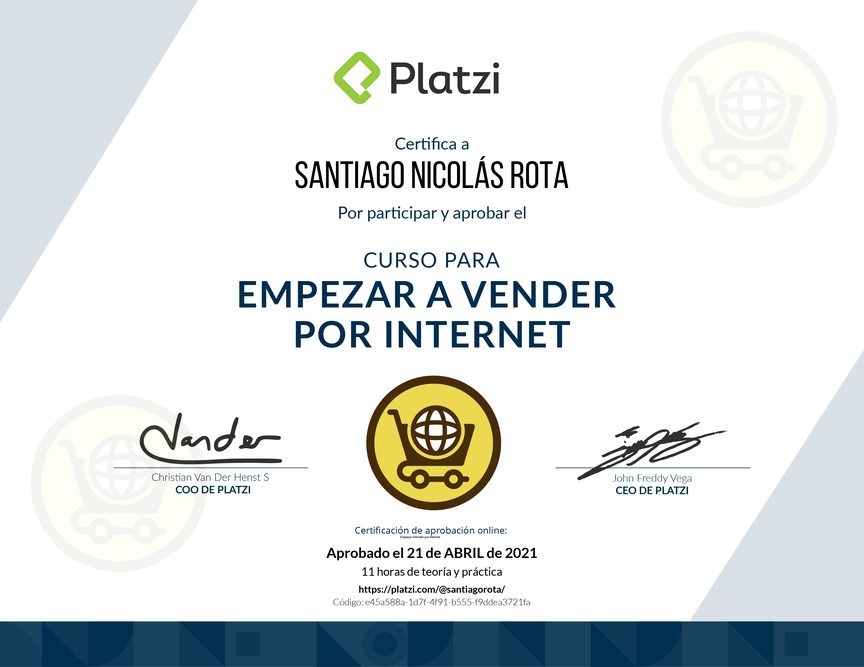 Diploma del Curso para Empezar a Vender por Internet