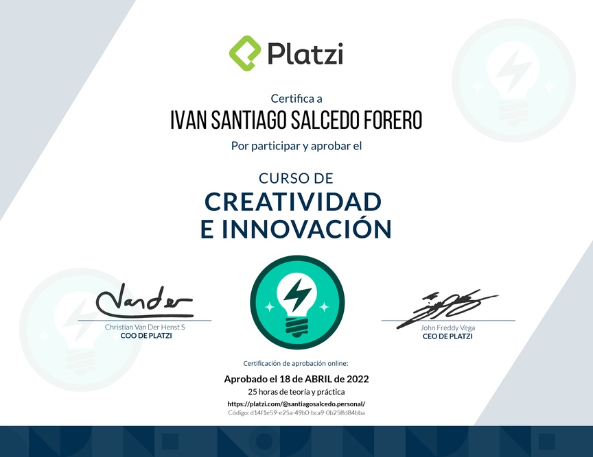 Diploma del Curso de Creatividad e Innovación