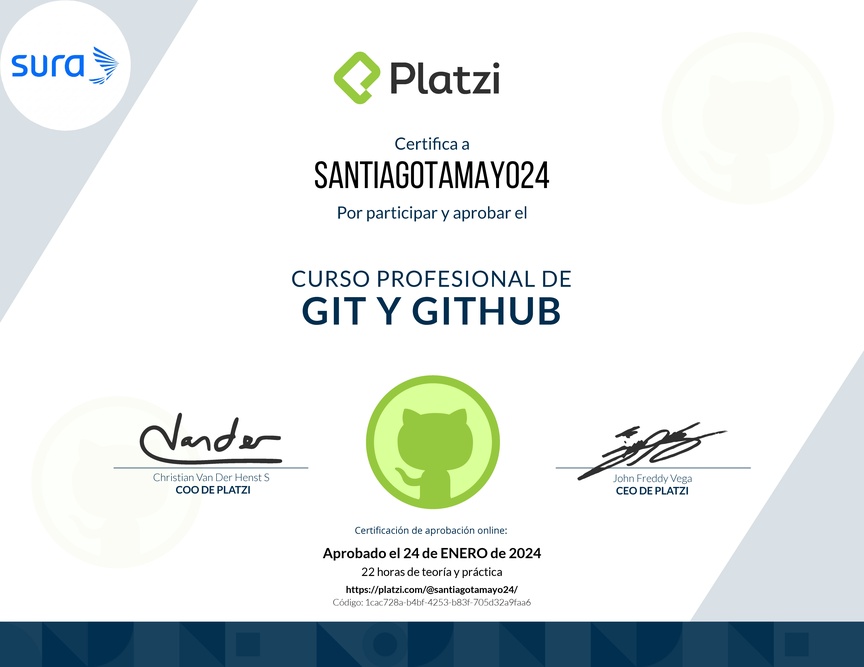 Diploma del Curso Profesional de Git y GitHub