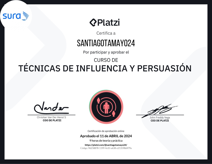 Diploma del Curso de Técnicas de Influencia y Persuasión