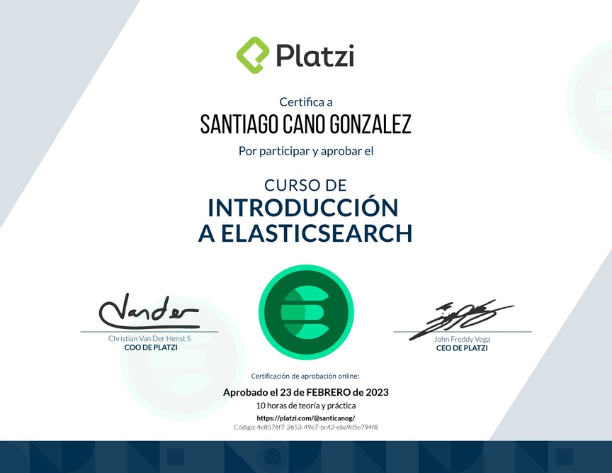 Diploma del Curso de Introducción a Elasticsearch
