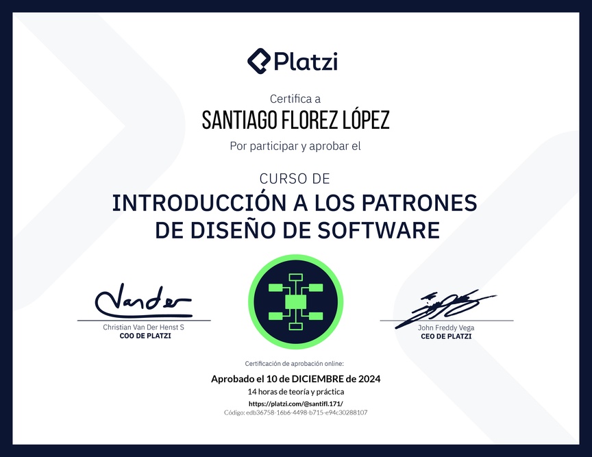 Diploma del Curso de Introducción a los Patrones de Diseño de Software