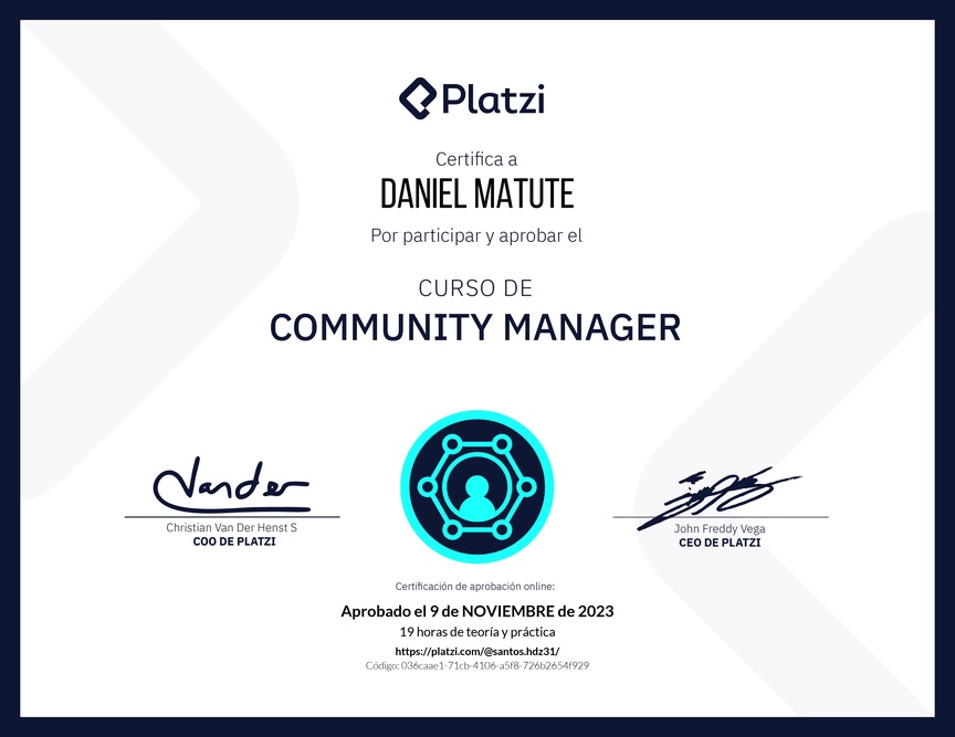 Diploma del Curso de Community Manager (2023)