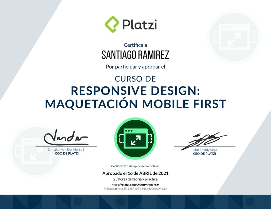 Diploma del Curso de Responsive Design: Maquetación Mobile First